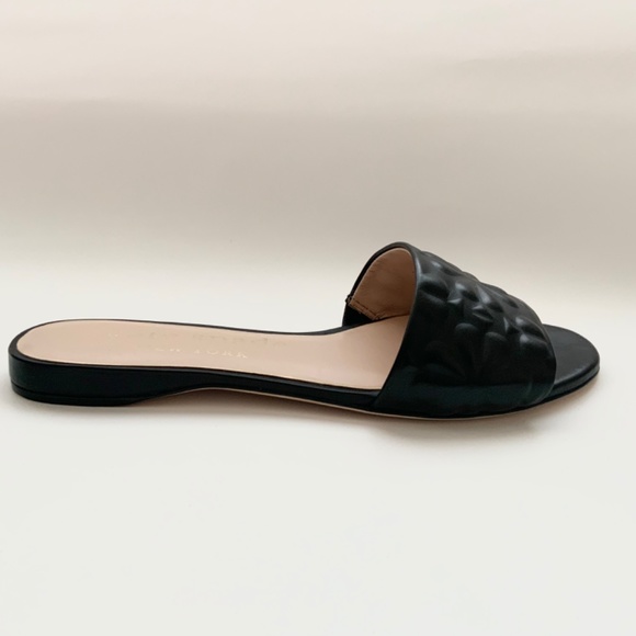 Kate Spade Emmie Floral Embossed Slide Sandals Black Leather Flat Mules 9.5 - Picture 11 of 13